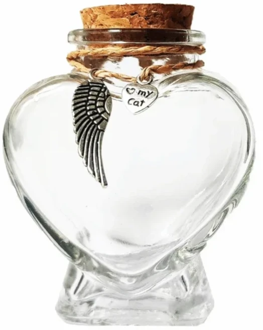 스너그데이즈 반려동물 화장 유골함 하트 반려동물 털 보관병 투명 코르크 뚜껑 고양이 장례 유골함 유리, 01 Style 3