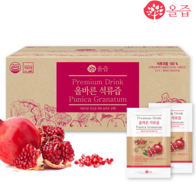올즙 올바른 순수석류즙 실속포장 100p, 80ml, 100개