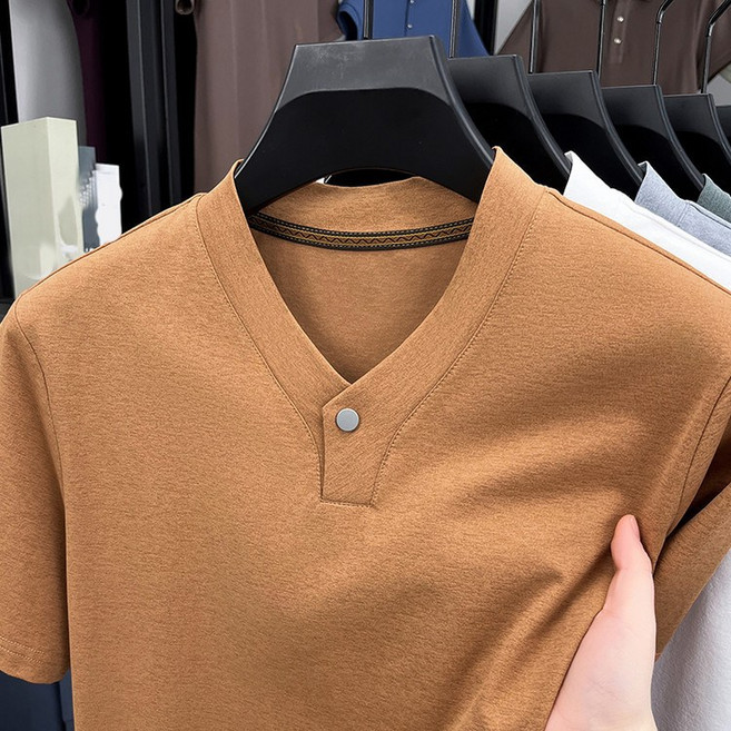 빙사 남성 티셔츠 여름 반팔 V넥 캐주얼 만능 단색 반팔 상의