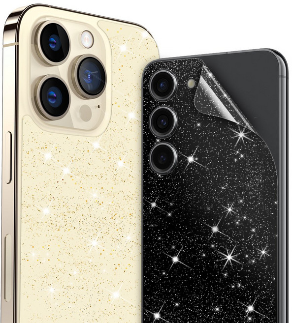 다이아큐브 갤럭시 아이폰 외부보호 블링블링 글리터후면필름 [골드펄투명 실버펄투명 무광지문방지 3종세트] 간편부착, 1세트