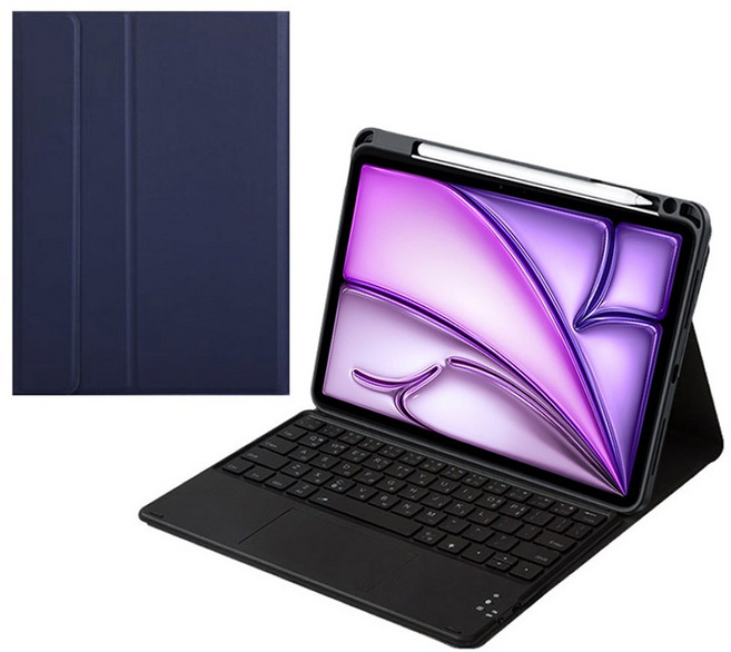 아이패드 애플펜슬 수납 led트랙패드 블루투스 키보드케이스, 네이비