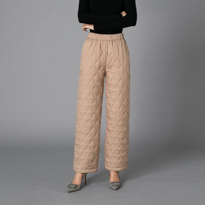 ORZQU 겨울 여성 하이웨스트 스트레이트 팬츠 캐주얼 보온 따뜻한 패딩 바지
