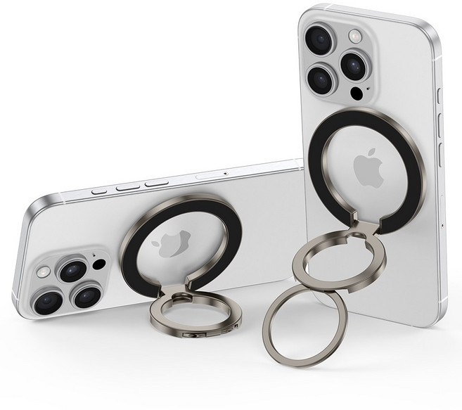 ANNIBER 초경량 전기종 적용 맥세이프 호환 3단 그립 스마트톡 핑거링+마그네틱 자석 스티커, 블랙