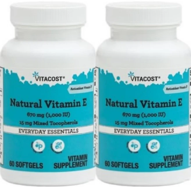 비타코스트 네추럴 비타민 E 670mg(1000IU) 믹스 토코페롤 15mg, 60정, 2팩, 60정 - 쿠팡