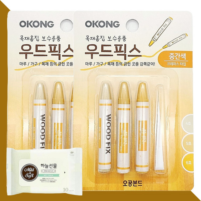 오공 우드픽스 중간색 3개입 2개(+하늘선물 물티슈 10매)