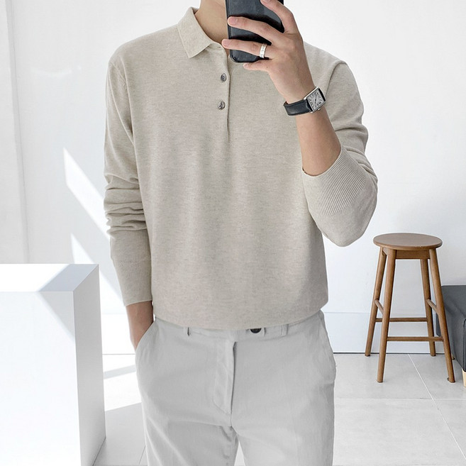 맨즈에버 남자 긴팔 니트 카라 티셔츠 15컬러
