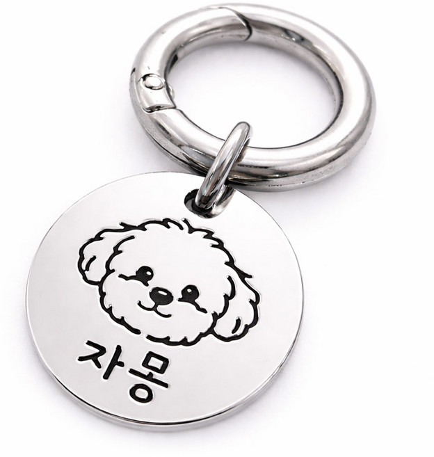 강아지 인식표 걸기편한 O형고리 써지컬 원형팬던트, 1개, 실버