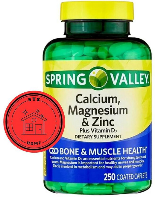 비타민 D3가 함유된 칼슘 마그네슘 아연 | 칼슘 보충제 | 칼슘 마그네슘 아연 | 비타민 D3가 함유된 칼슘 600mg | 칼슘 마그네슘 보충제 + STS 스티커., 1개