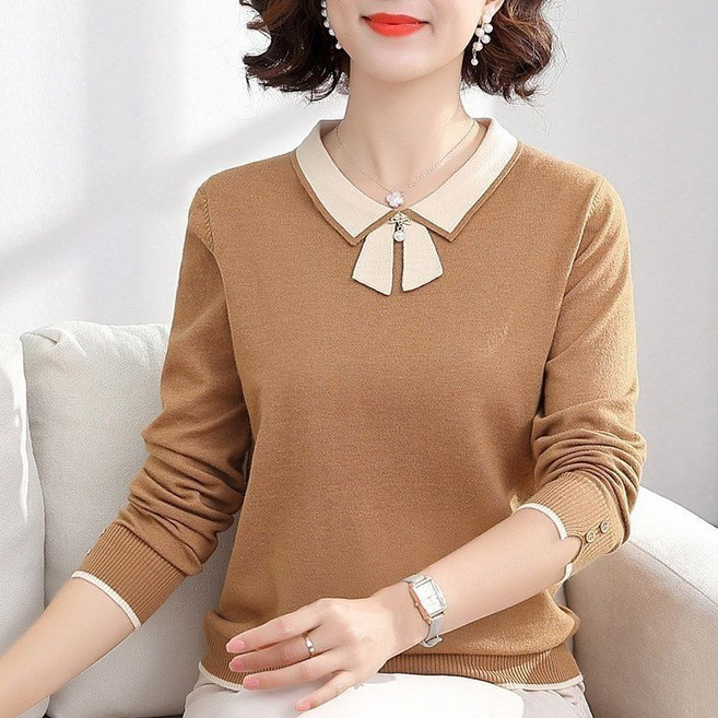 COSYEVNO 중년 여성 니트 가을 겨울 긴팔 시크 루즈핏 상의 스웨터