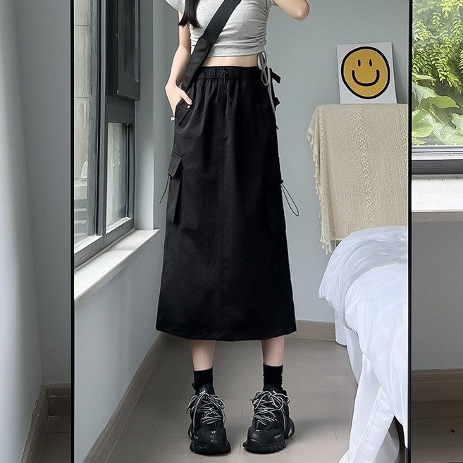 【OniWear】新款高腰美式工裝裙 a字顯瘦 百搭 中長 半身裙