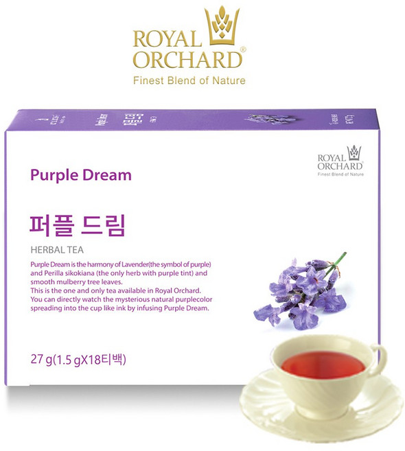 로얄오차드 퍼플드림 자소엽 라벤더 티 효능 모발에 좋은 음식 차 티백 18개입, 1개, 1.5g