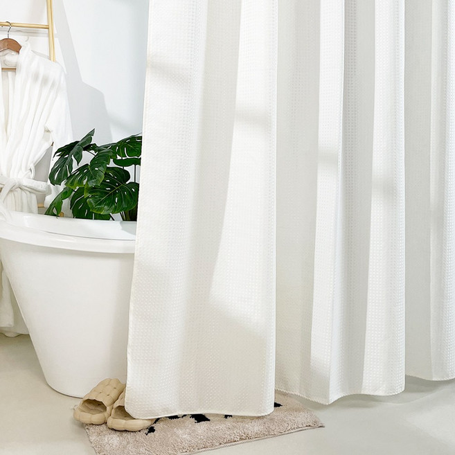 패블린 방수 발수처리 패브릭 고급 샤워커튼 커튼봉 호텔식, 퓨어 화이트