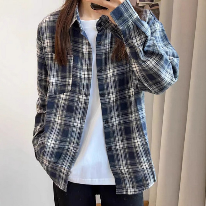 JDUDS 女長袖格子襯衫