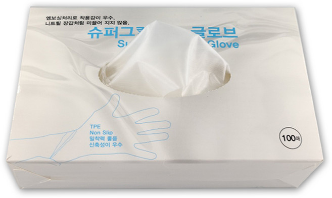 슈퍼그립 착용감이 좋은 TPE 위생장갑 공용사이즈 중형 100매, 1세트, 100개