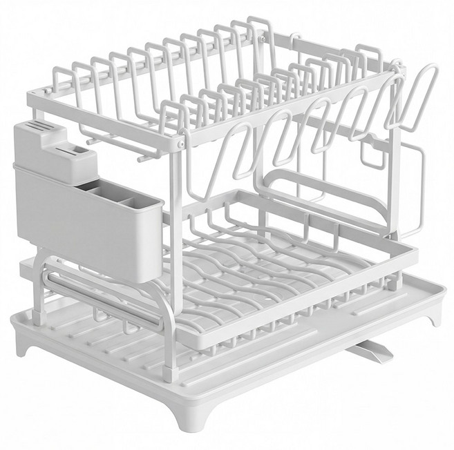 투데이리빙 2단 식기건조대 그릇 트레이 접시 냄비 정리대 설거지 설겆이 건조 정리 보관함 싱크대 주방 씽크대 물빠짐 수납, 1개, 화이트