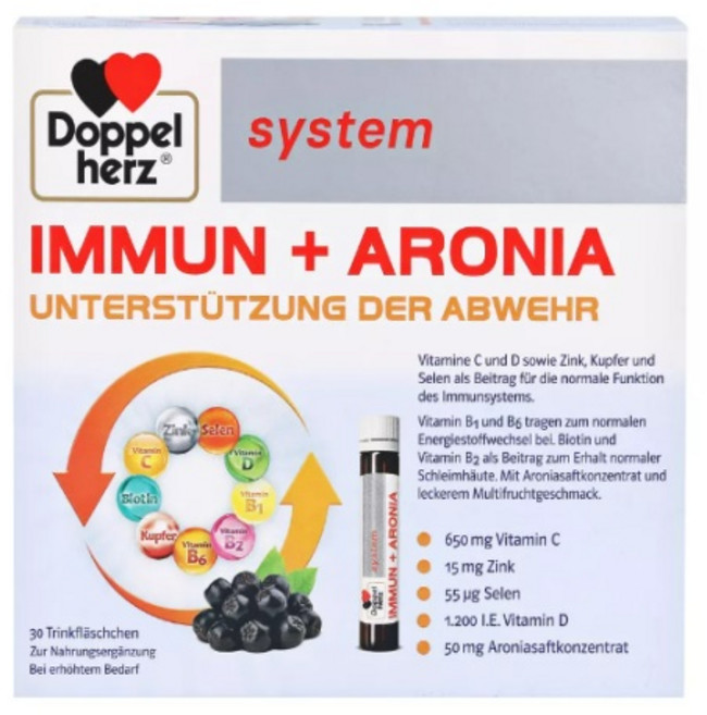 Doppelherz 시스템 IMMUN + ARONIA 면역 체계 지원 비타민 C. D. 아연 및 셀레늄 농축액 30앰플