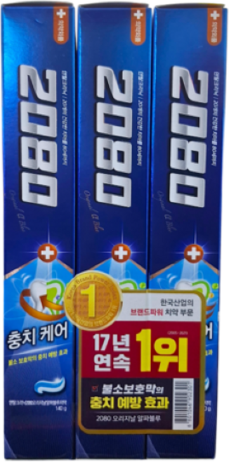 2080 블루 충치케어 치약, 140g, 3개