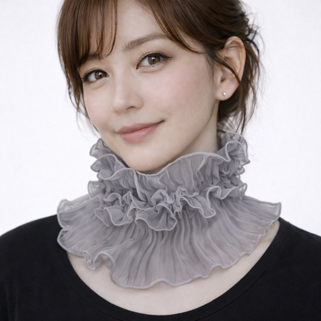 여성 자외선 차단 사계절 레이스 목토시 쉬폰 프릴 넥워머 망사 스카프 골프 목주름 T4148