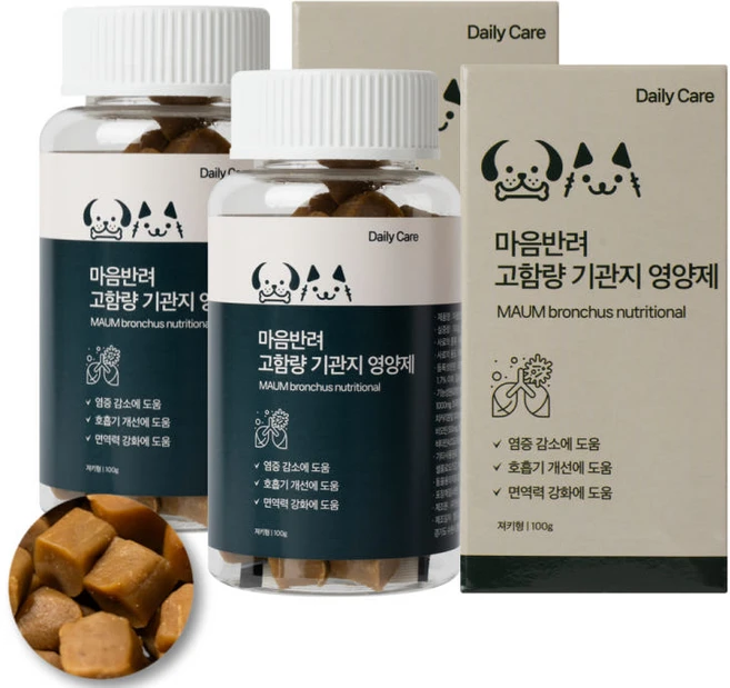 마음반려몰 고함량 기관지 강아지영양제 기침개선, 2개, 호흡기/기관지, 60정 - 쿠팡