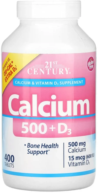21st Century 칼슘 500 + D3 15mcg(600IU) 400정, 1개 - 쿠팡
