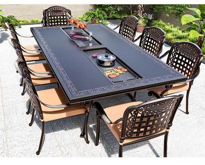 주물테이블세트 8인 철제 알루미늄 식탁 마당 펜션 불판, A모델 의자 세트 188x100cm