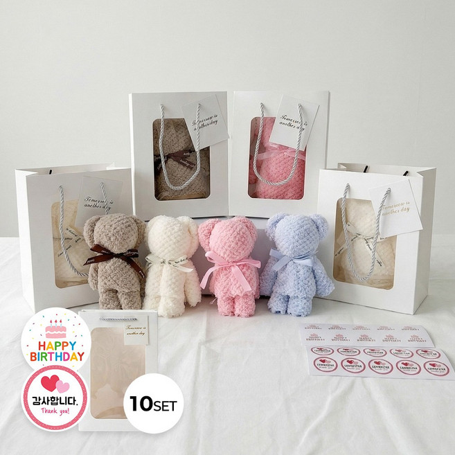 페어홈 곰돌이 수건 답례품 10개 세트 개별 쇼핑백, 소형