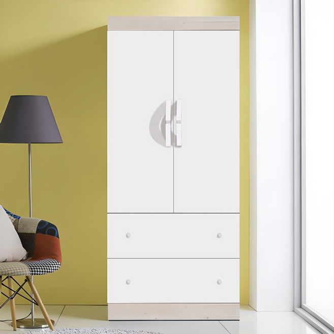 국내제작 직접배송 이느낌 넓이 810mm 키높이 1880mm 투서랍 장롱 옷장 싱글장, 워시화이트