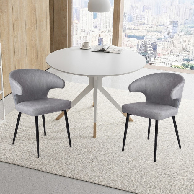 DOMHOMI 2P 식탁 가죽의자 카페 의자 2인용 식탁의자팔걸이식탁의자 식당 등받이 의자 저녁 의자, 2개, PU 가죽/ 회색