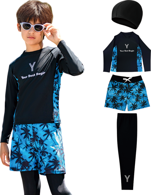 와이비비 키즈 주니어 남아 여아 생존수영 수영복 래쉬가드 4종세트