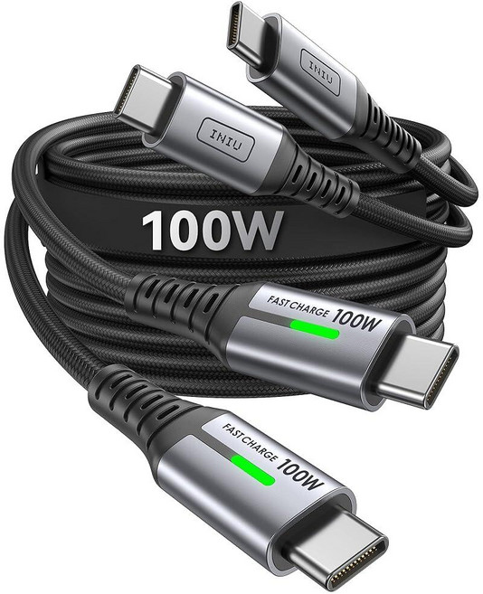 INIU USB C to USB C 케이블 100W [2팩 6.6피트] PD 5A 고속 충전 타입 C to 타입 C 케이블 나일론 브레이드 USB-C 코드 휴대폰 충전기 삼, 3.3ft+3.3ft, Black
