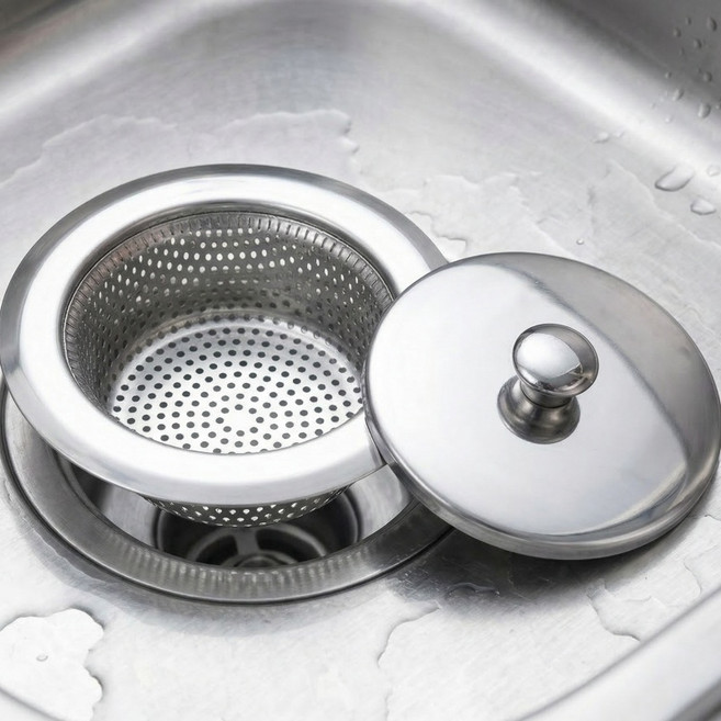 상덕 싱크대 거름망 스텐 라운딩 배수구 음식물처리기+커버, 1개, 1개