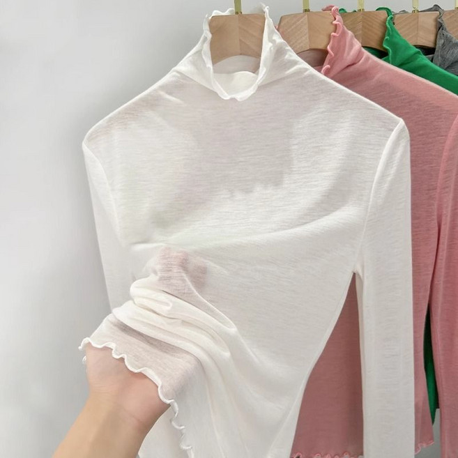 봄 여성 긴팔 티셔츠 터틀넥 얇은 폴라 티셔츠 데일리 모달 이너 티셔츠 슬림핏 여자 반목 긴팔티 CJJ