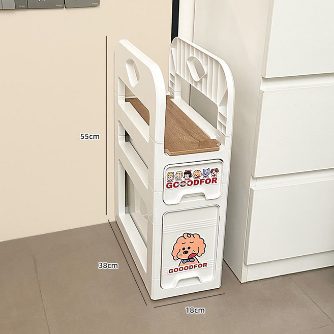 틈새수납장 슬림 이동식 트롤리 기저귀 정리함 화장실 욕실 틈새장 3단 4단 5단, 화이트, 2단