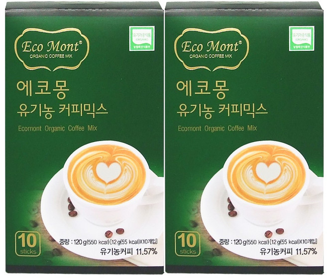 에코몽 유기농 커피믹스 믹스커피, 10개입, 2개, 12g