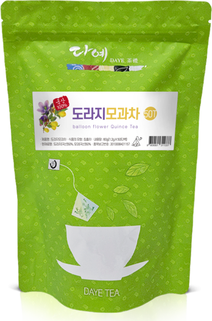 [본사직영] 다예 100% 국산 맛있는 도라지모과차, 10개, 50개입, 60g