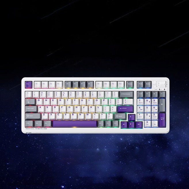 [스마트박스]MACHENIKE KG98 3모드 커스텀 기계식키보드 유선/무선/블루투스 Gasket 구조 RGB 핫스왑 98배열 키보드, 퍼플골드축, 퍼플
