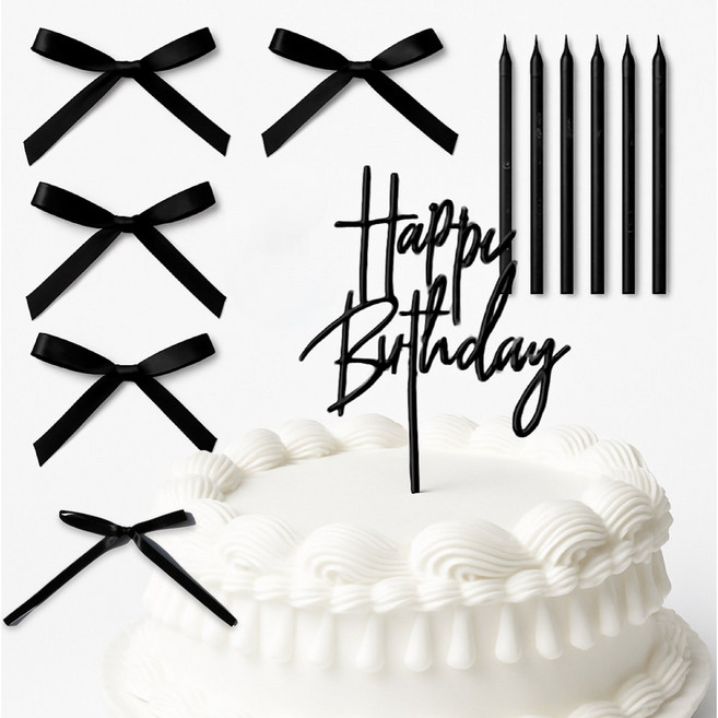 [웨이브초(6개입)+리본데코픽(5개입)+생일케이크토퍼 1세트] 생일파티 테이블데코 파티초 해피벌쓰데이, 웨이브초+해피벌쓰데이토퍼+리본데코픽