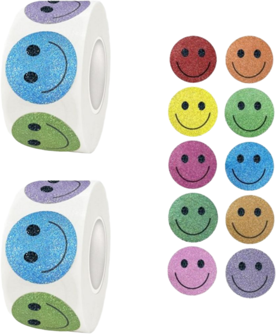 10색상 반짝이 귀욤 스마일 스티커, 500매(S277), 2세트