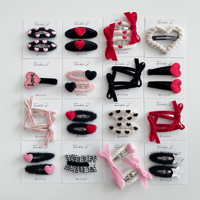 유아 논슬립 집게 똑딱 양갈래 리본 머리핀