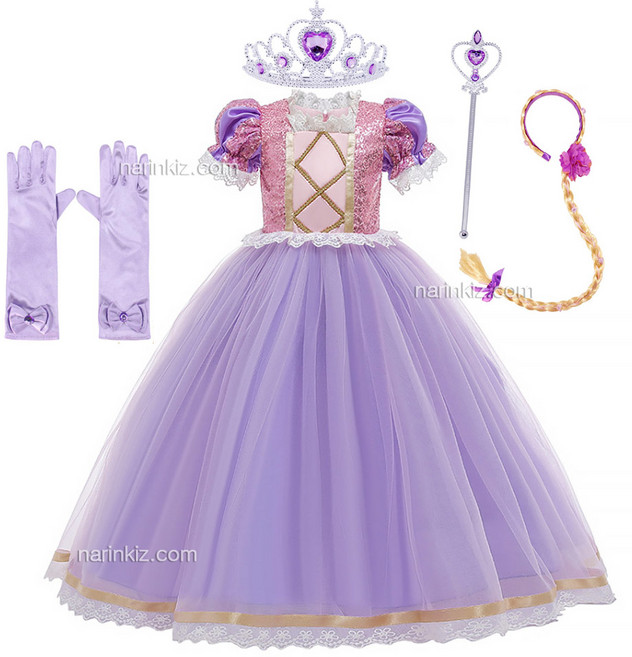 (풀세트구성) 퍼플볼륨샤 드레스+머리띠4종 세트 공주 여아 코스튬 생일 크리스마스 할로윈파티