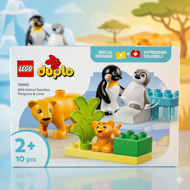 레고 듀플로 야생 동물 가족 펭귄과 사자 DS10442, 1개, 혼합색상
