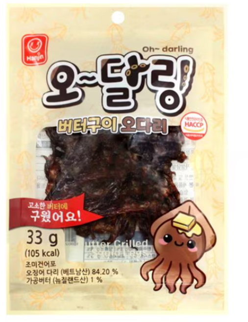 오달링 버터구이 오다리 33g 10봉 어포 오징어다리 마른 안주 가공식품 간식 학교 학원 호프, 10개