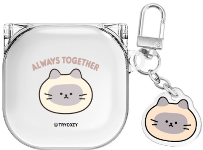 야옹이 투게더 버즈라이브/버즈프로/버즈2/버즈2프로/버즈FE(공용) 클리어 케이스 키링 세트, 샴