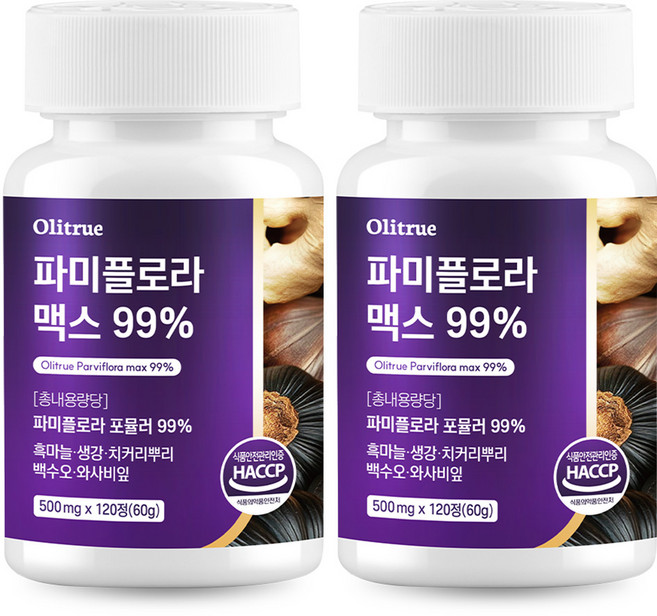 대용량 파미 플로라 99% 흑마늘 생강 식약청인증, 2개, 120정