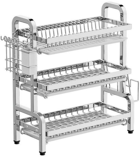 Homi Zon 304 올스텐 식기건조대 깔끔 주방 무타공 접시 그릇 수납 정리대, 1세트, 은색40CM, 3단