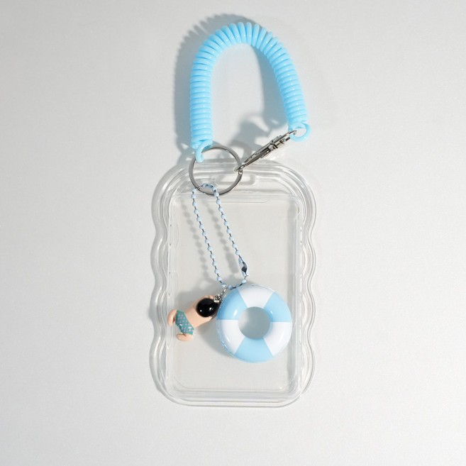 투명 방수 수영장 출입증 ID 회원카드 케이스 수영 튜브 키링, 블루, 1개