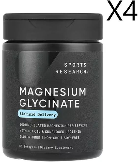 스포츠라서치 글리신마그네슘 60소프트젤 (소프트젤 1정당 80mg), 4개, 60정 - 쿠팡