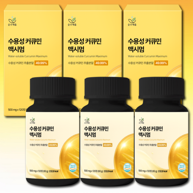 [4개월분] 강황 수용성 커큐민 식약청 HACCP 인증 (대용량), 3개, 120정