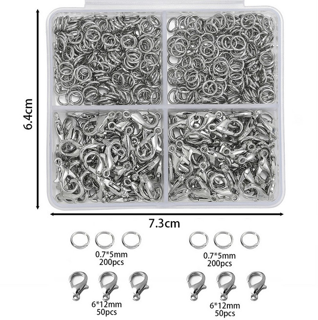 (랍스터고리+오링) 대용량 악세사리 부자재 4칸, 실버, 1개