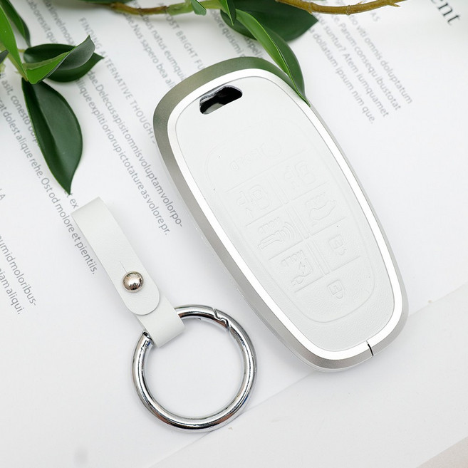 바이어블 현대 호환 더뉴 그랜져 쏘나타 DN8 아이오닉5 넥쏘 호환 키링 키홀더 스마트키 크롬 가죽 키케이스, 8버튼 8A 실버화이트 (VA-U13)